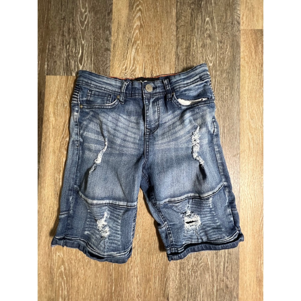 X-Ray Denim Moto Shorts Boys 12 Blue Distressed Ribbed Streetwear